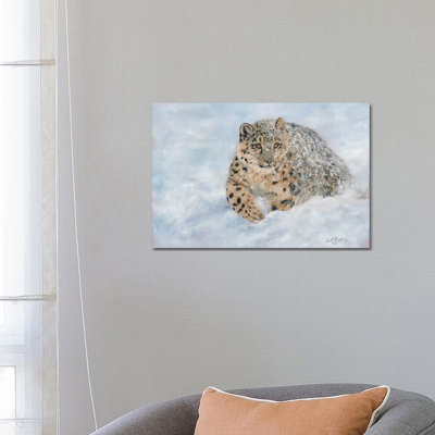 Snow Leopard Snow Final by David Stribbling - Wrapped Canvas Painting