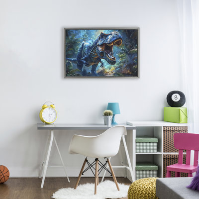 Cadre flottant bleu de dinosaure aux tons bleus, design par Creative Studio
