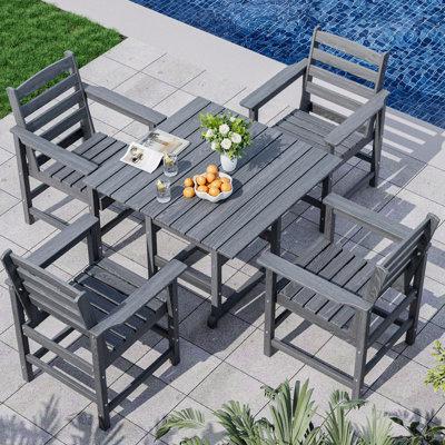Grey 5-Piece HDPE Plastic Patio Outdoor Dining Set with Arm Chairs