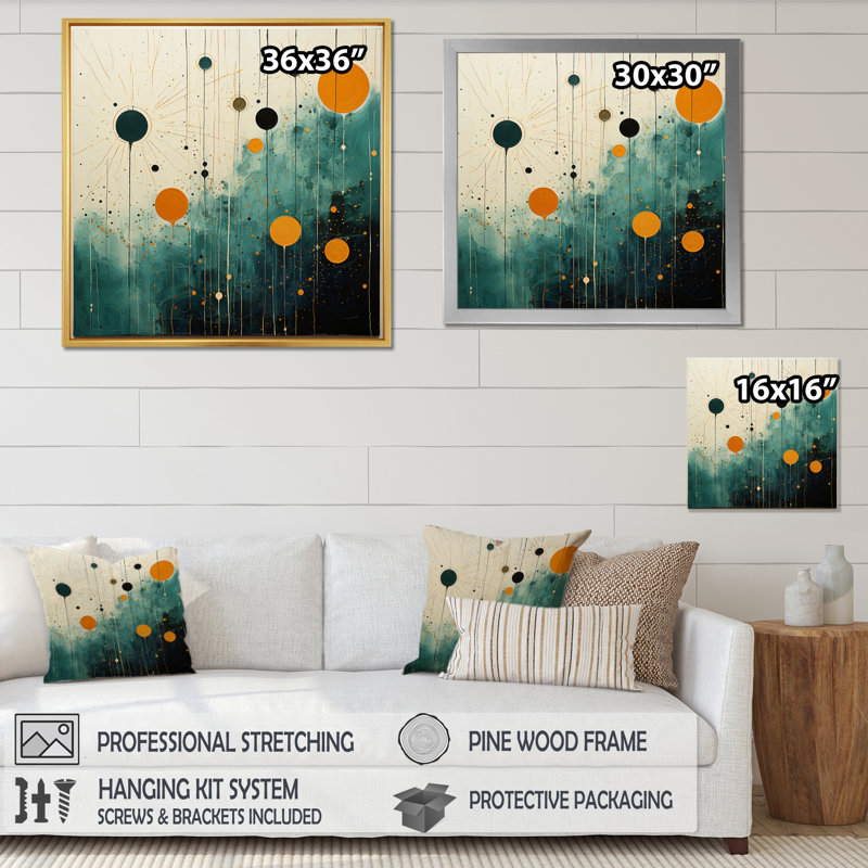 Colourful Mid Century Minimalist Oasis III - Abstract Collages Canvas Prints, Cadre photo noir, H 16 po x l 16 po x P 1 po