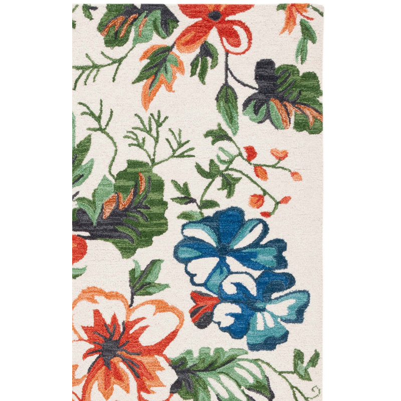 Alliene Hand Tufted Wool Cotton Floral Rug in Ivory/Orange, Rectangle 3' x 5'