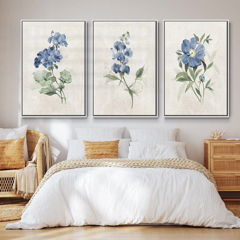 Farmhouse Periwinkle I 3 pièces, H 27 po x l 54 po, Cadre blanc