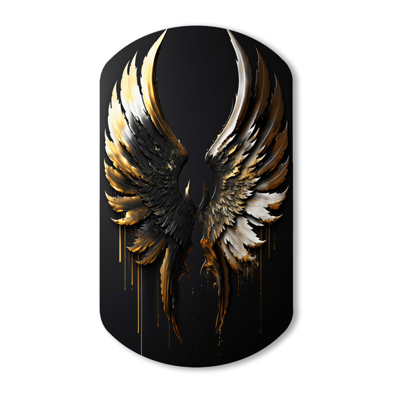 Décoration murale irrégulière en forme de cylindre en forme d'ange et d'ange noir argent et or noir, H 31 po x l 19 po