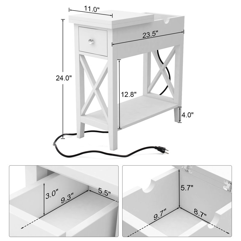23.5" D End Table with Additional Storage Space, White