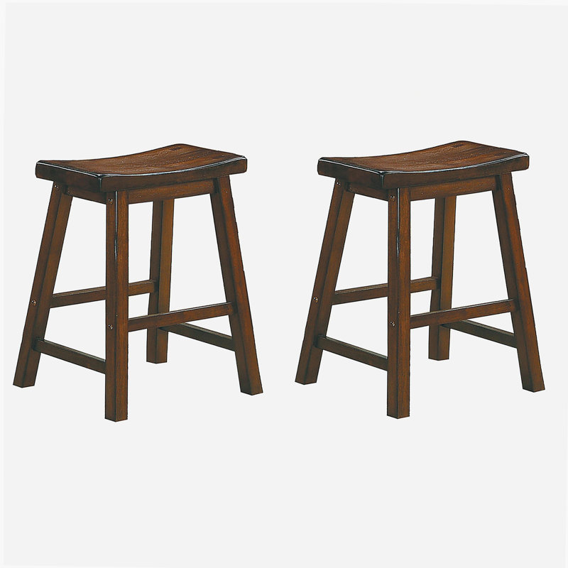 Ensemble de 2 tabourets de 18 pouces de hauteur avec siège en selle et meubles en bois massif, Mélange de bruns