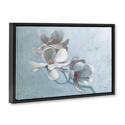 Branche de magnolia sur toile flottante encadrée bleue par Wellington Studio