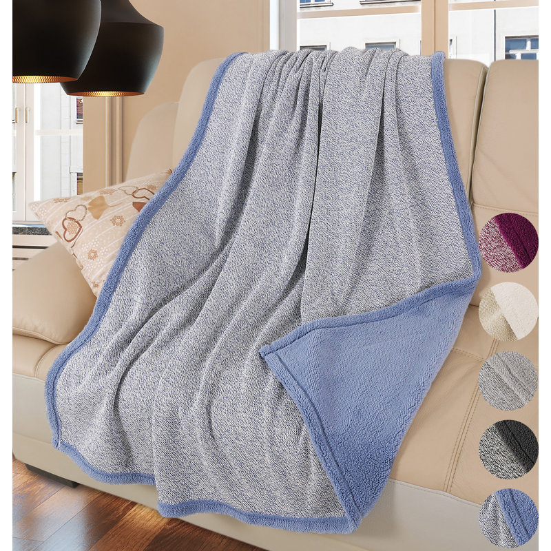 Catalonia Blue Reversible Sherpa Fleece Throw Blanket 50x60 Inches