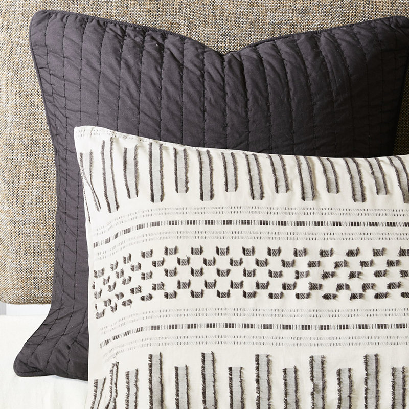 Housse de couette 100% coton pour très grand lit / très grand lit - gris anthracite, coton, fermeture à boutons, literie à rayures avec rayures gris anthracite, 4 attaches de coin, chambre à coucher
