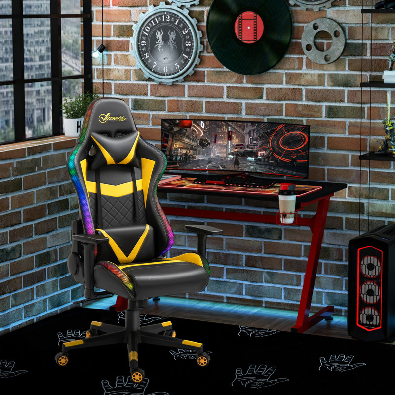 Fauteuil de jeu PC et de course, Jaune