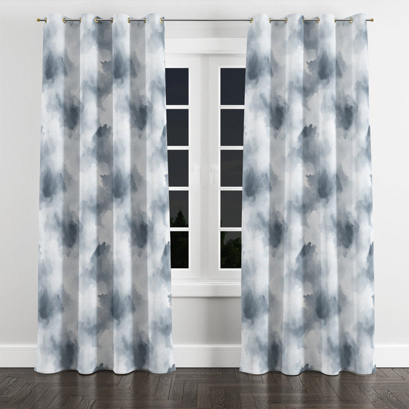 Abstract Curtain panels - Grey Borreri Grommet Curtain - 1 Panel, Gold Grommets, 52" W x 108" L