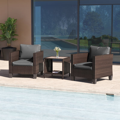 Ensemble de conversation pour patio en osier pour 2 personnes avec coussins Nakeya, ensemble de meubles d'extérieur toutes saisons pour terrasse