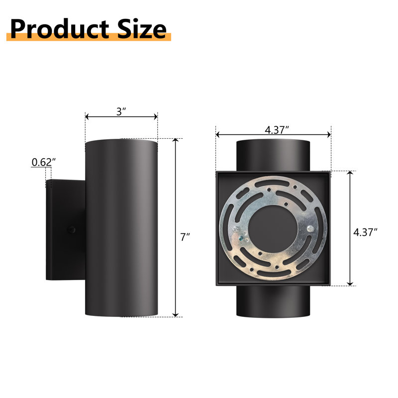 Lampe murale d'extérieur 7 po H, H 7 po x l 4,3 po x P 4,33 po, Noir mat