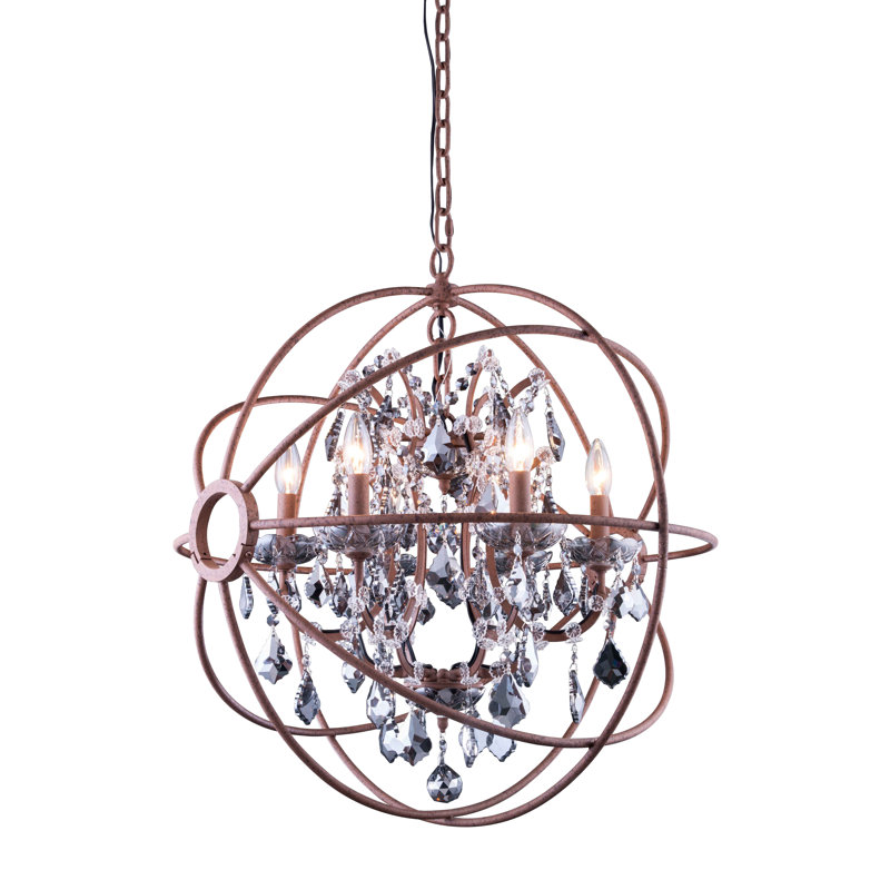 Lustre sphérique unique à 6 lumières Svante, Ombrage argent (gris), Nickel poli