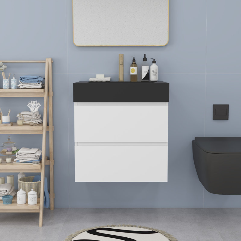 Meuble-lavabo moderne avec lavabo, Blanc, Noir