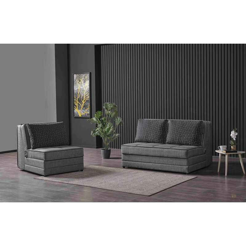Primenest Spacea Collection Upholstered Convertible Loveseat With Storage, Grey