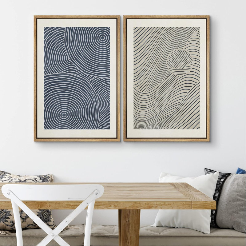 «Rose et bleu marine minimalistes», 2 pièces sur toile, Encadré naturel, H 16 po x l 24 po