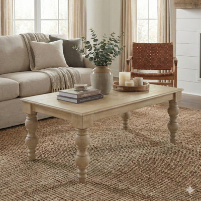 Braydan Solid Wood Coffee Table with Hand-Turned Legs – Rustic Natural