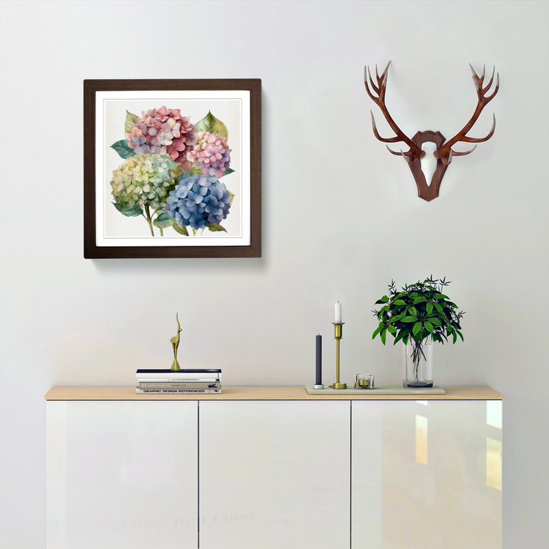 Hydrangea Floral No.2 - Single Picture Frame Print on Wood, Walnut