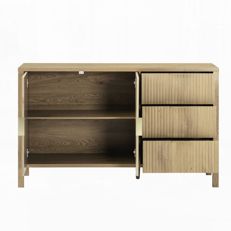Armoire moderne à motif de vagues avec 3 tiroirs, Naturel