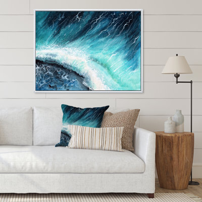 Bleu marine, vagues de l'océan et écume de mer blanche I - peinture sur toile