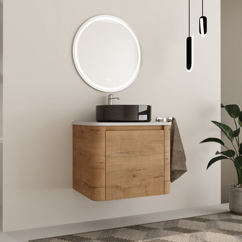 Eaton 24'' Wall Mounted Bathroom Vanity Set with Engineered Stone Top, White/RR