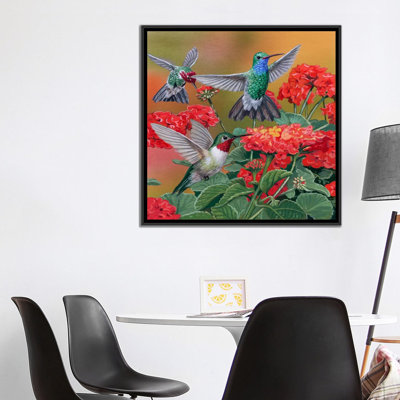 Hummingbirds & Flowers par William Vanderdasson - Impression sur toile tendue sur châssis
