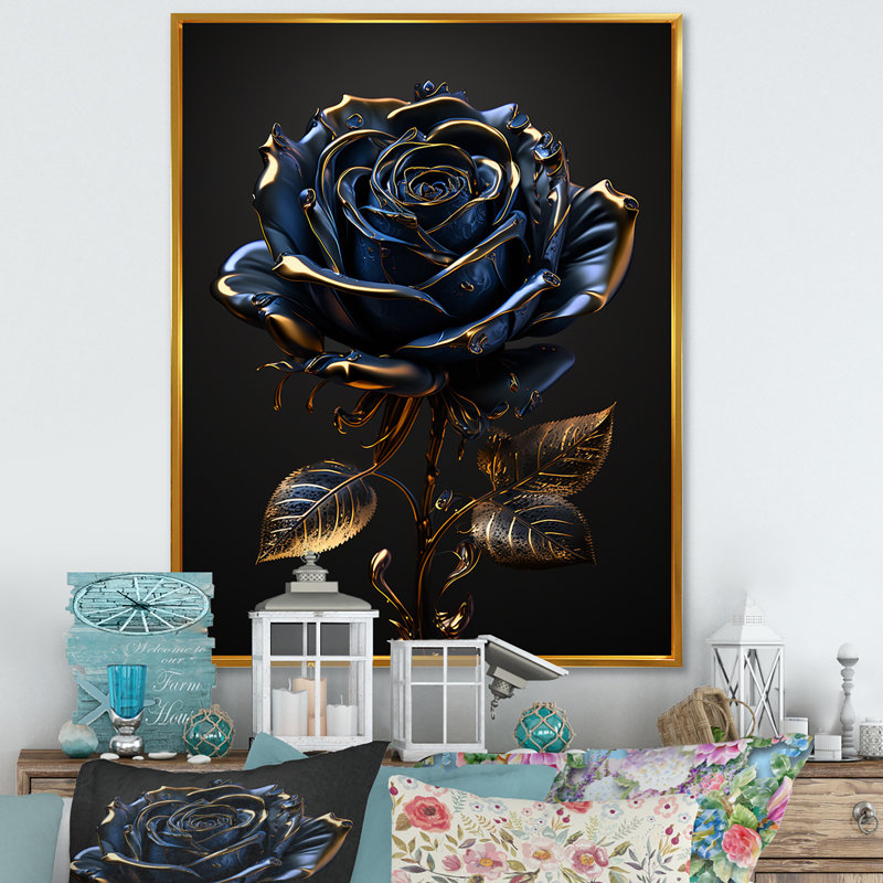 «Golden rose in vintage II», reproduction sur toile, H 32 po x l 16 po x P 1 po, Toile avec cadre flottant or