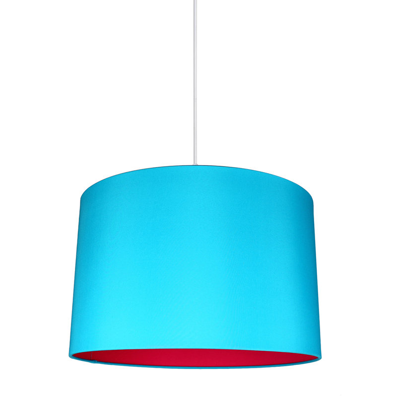 Luminaire suspendu tambour simple à 1 lumière Souri Duo, Bleu sarcelle / doublure fuchsia