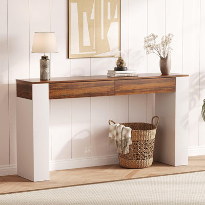 Console de 63 po avec 2 tiroirs, table de canapé d'entrée étroite derrière le canapé pour le couloir et le salon