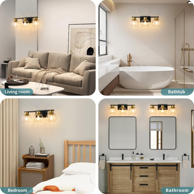 Éclairage pour salle de bain 3 lumières DEL Anterria, Noir / or