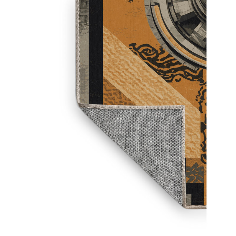 Tapis oriental brun classique et beige lavable à la machine Temple Parez Borobudur, 4 x 6