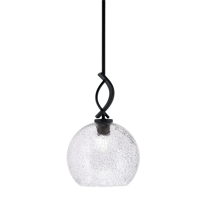 Cavella Stem Hung Mini Pendant Shown In Matte Black Finish With 9.5" Glass, Seedy