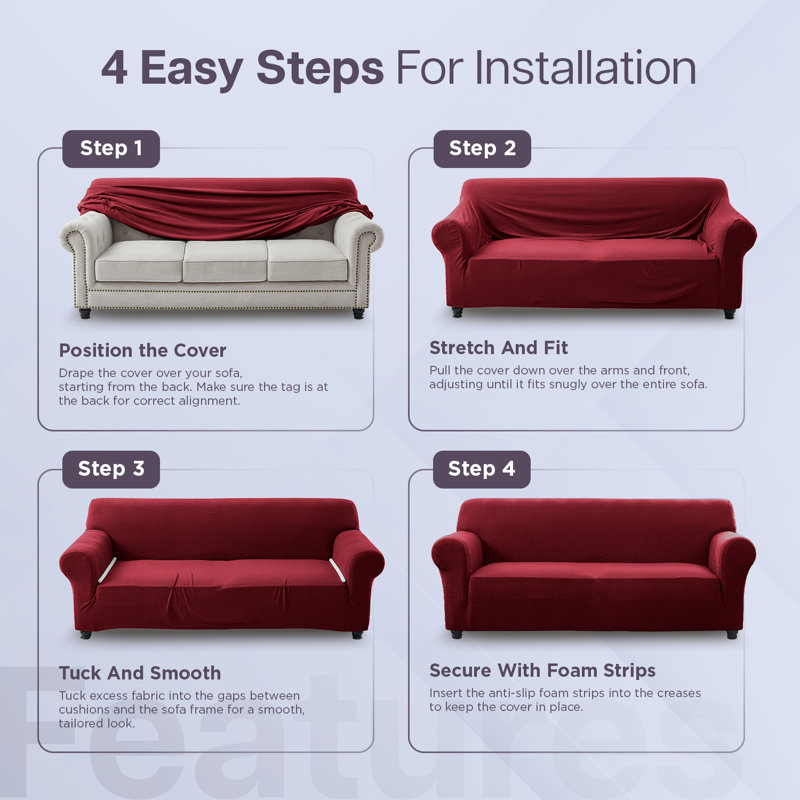 Durable Spandex Stretch Sofa Cover - Jacquard Pattern Sofa Slipcover & Furniture Protector, 179cm H x 165cm W - (1 Seater)