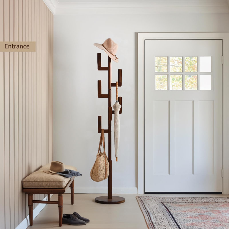 Freestanding Bamboo Cactus-Shaped Coat Rack, Walnut