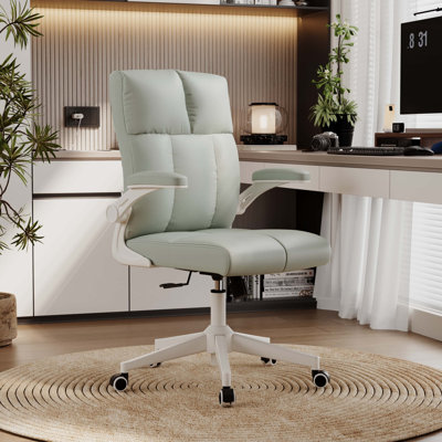 Mid-Back Ergonomic Office Chair,Cloud-Like PU Leather Executive Office Chair,  With Ergonomic Back Support, 360°Swivel Free,Flip-Up Armrests & Height Adjustment,With Silent Rolling Swivel PU Wheel For Home Office