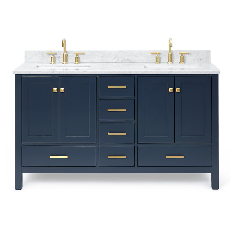 Ensemble de meuble-lavabo double 61 po Flynt, Bleu minuit