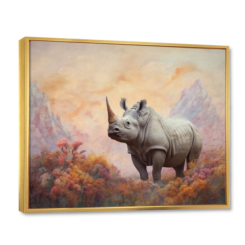 Wild Rhinoceros I sur impression sur toile, Cadre flottant doré, H 34 po x l 44 po x P 1,5 po