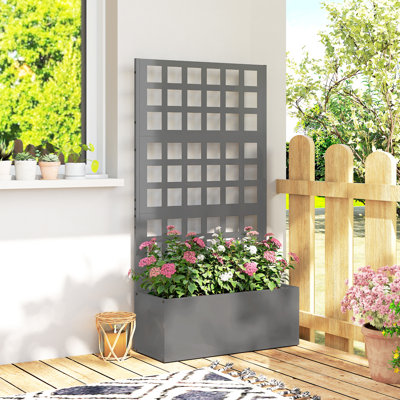 Lit de jardin surélevé galvanisé avec treillis, pot à fleurs en métal avec trous de drainage, écran d'intimité pour plantes grimpantes, légumes, vignes
