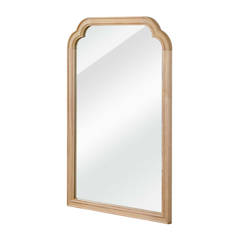 Natural Wood Color 24" X 36" Solid Wood Frame Rounded Corner Decorative Mirror, Natural Wood, 36" x 24"