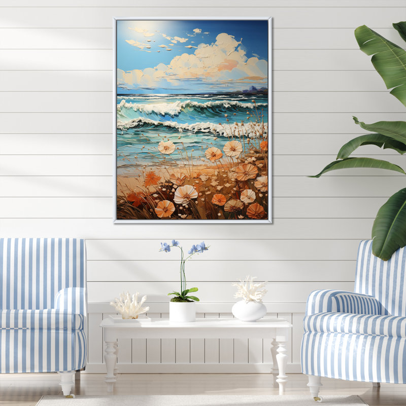 Beach Breeze Pointillism I - impression, H 20 po x l 12 po x P 1 po, Cadre flottant blanc