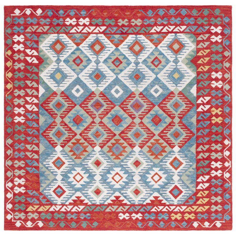 Horwich 414 Area Rug In Red / Blue, Square 7'