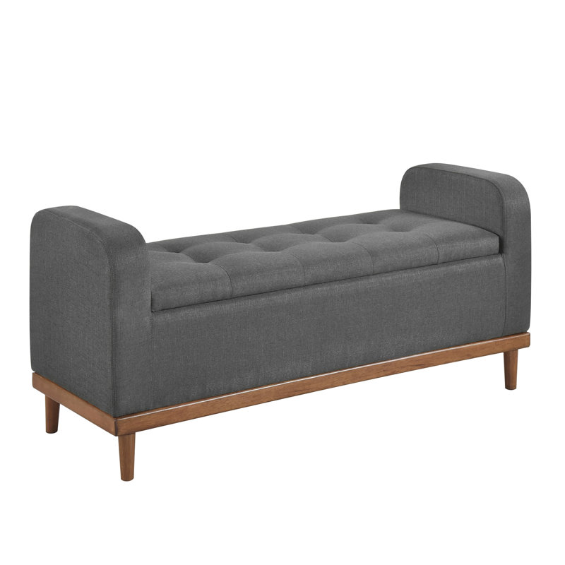 Banc de rangement à plateau relevable pour la chambre à coucher, revêtement Mid-Century moderne, revêtement gris foncé 100%, contreplaqué de fabrication en bois massif