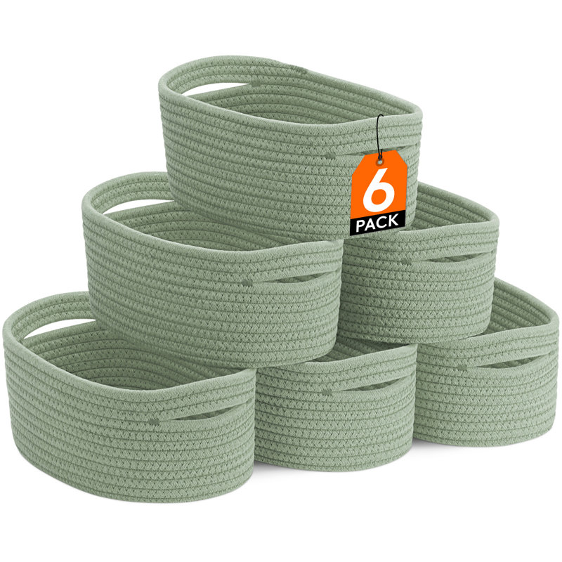 6 Pack Woven Baskets For Storage, Cotton Rope Baskets Cube Storage Bins, Cute Small Shelf Baskets For Organizing, Round Storage Box Caddy For Closet, Living Room, Bedroom, Playroom,