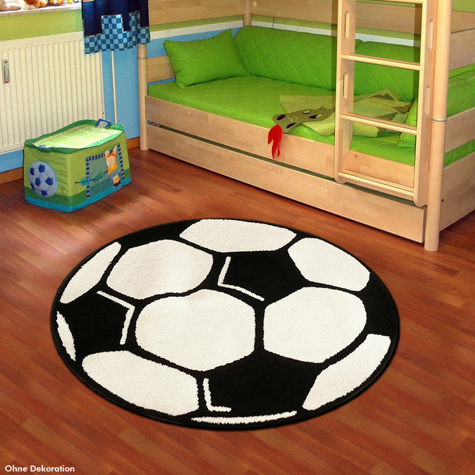 Football White/Black Rug, Round 100cm