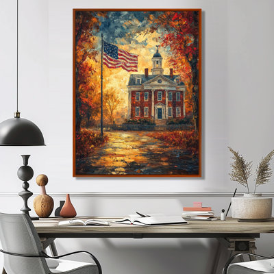 Dultach American Flags Waving Outside Independence Hall - Usa Patriotist Wall Art