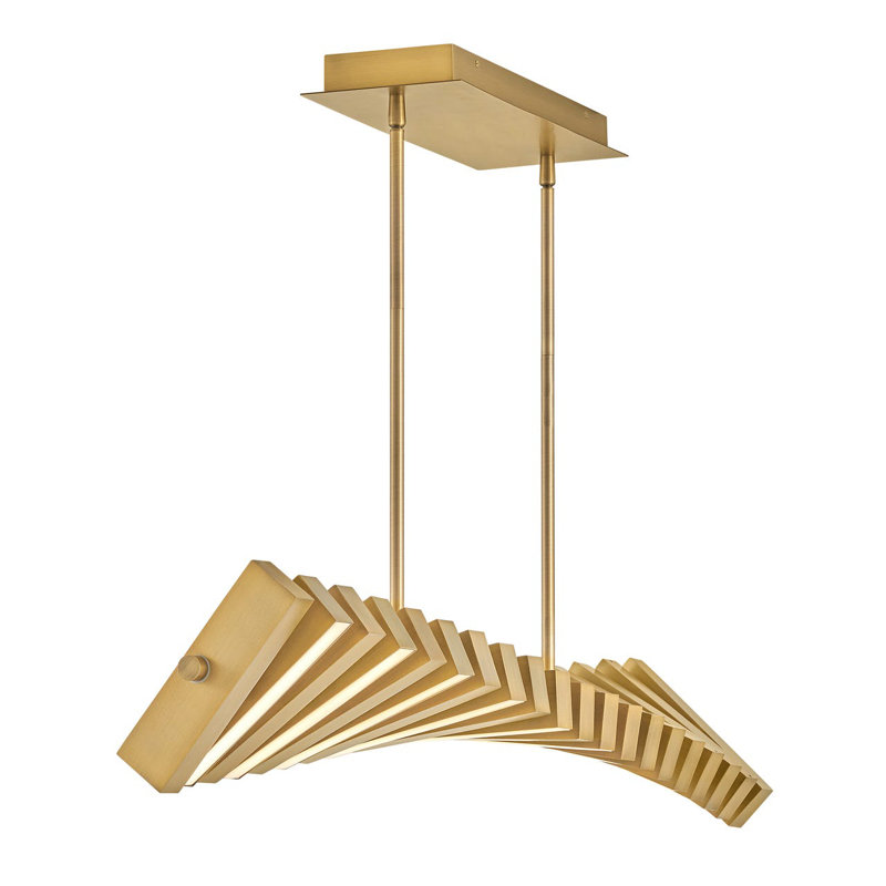 1 - Light Kitchen Island Rectangle Chandelier, Lacquered Brass