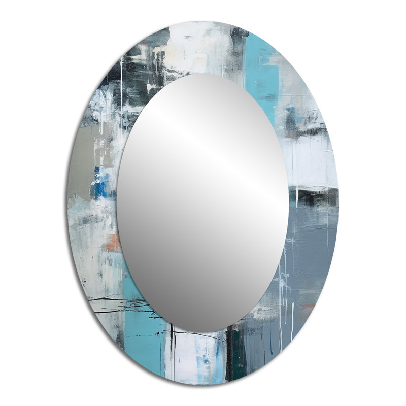 Serene Subtility In Abstract Light Blue - Blue Modern Oval Wall Mirror, 40" x 30"