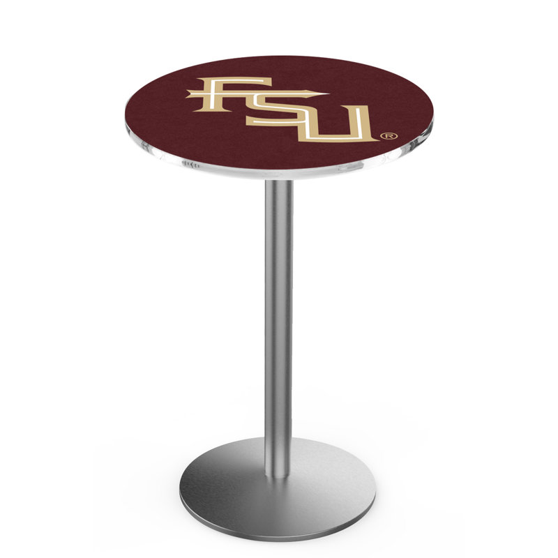 Round Metal Base Dining Table, Stainless Steel, Florida State - Script