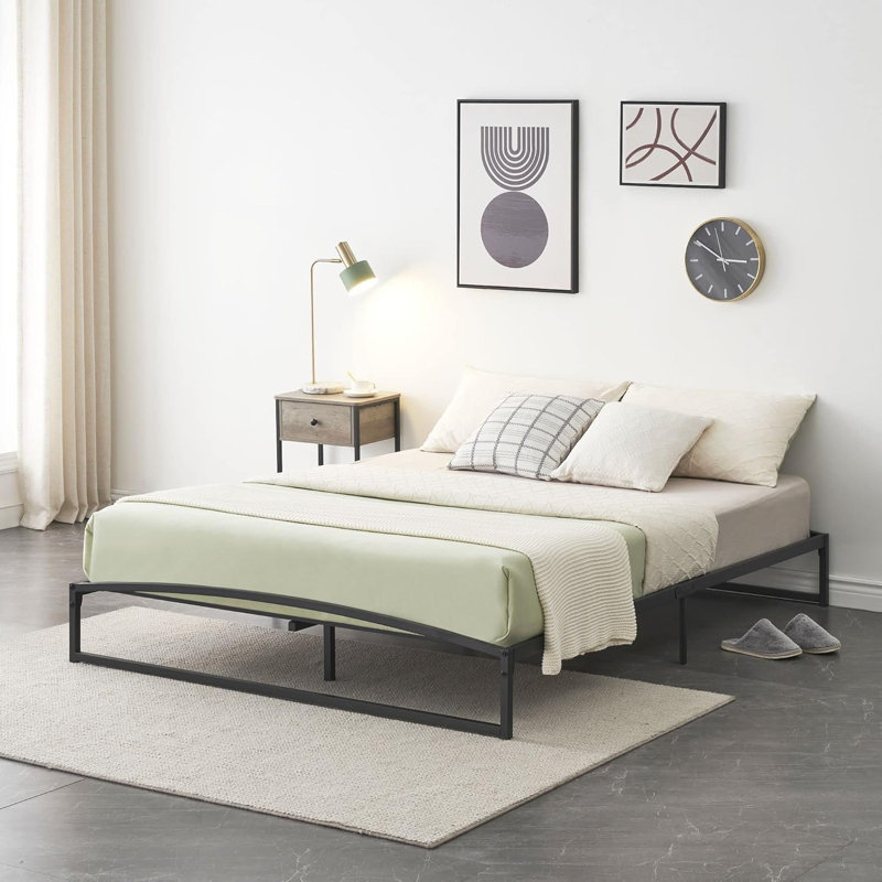 Bed Frame with Velvet Headboard Wingback and Deep Button Tufted Headboard, Full