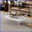 Table basse contemporaine en verre trempé gris avec pieds en métal blanc, facile à nettoyer et amp; Capacité de 220 lb-121049110